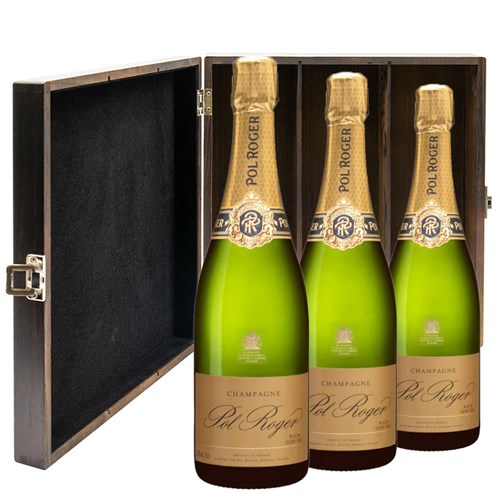 Pol Roger Rich Demi Sec Champagne 75cl Treble Elm Wood Gift Boxed Champagne (3x75cl)